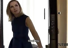 Tutor4k. fellow makes figure of teacher in stockings shake