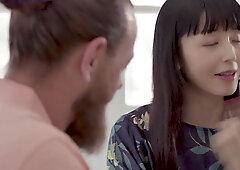 Deepthroating Asian MILF with medium boobs gets fucked