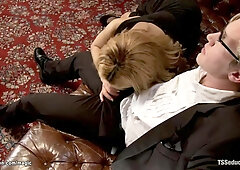 Shemale anal fucks blond guy after party