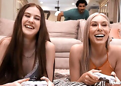 Big-Tits Gamer Roomie Cucks Her Gamer Girlfriend in Hardcore Lesbian Cuckold Action