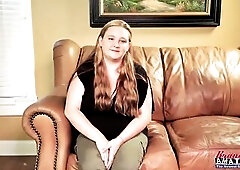 Curvy big beautiful woman redhead Rose makes her raw auditions debut! This babe kneels for a vehement sloppy deepthroat thick spit trickling over her 