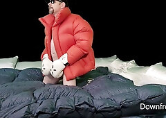 Humping Overfilled Down Comforter And Pillows While Wearing My Massive Orange Ambush Puffer