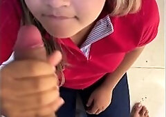 Married supermarket employee sucks her boss's schlong