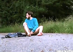 Caught pissing and cumming outdoors - gay public exhibitionist