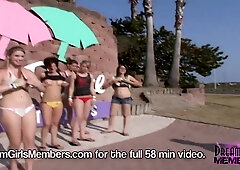 Seven Spring Breakers flash boobs booty and snatch in South Padre Island Texas!