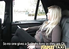 FakeTaxi Blond talked into sucking and banging on the backseat