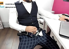 Milking at Work nearly got Caught but I like to Have Fun with my Man Sausage and Jism at my Office!