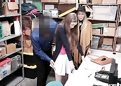 Naughty teen and mature slut were caught shoplifting and got punished with a rock hard dick