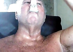 Old Fart Playing With Cum From Condom