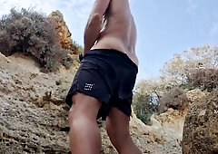 PUBLIC BEACH DARE: Big Man sausage Out in Numerous Catches sight of – People Ambling By, Nearly Caught