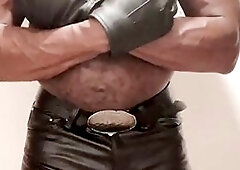 Leather muscle daddy nipple play