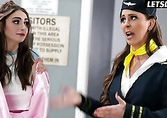 Flight Attendant Gets Her Twat Eaten by 2 TSA Vaginas on the Inspection Table... Then They Lick Her Anal opening
