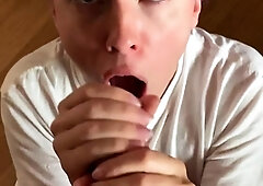 Mature brunette amateur giving a great POV blowjob