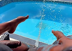 Ebony POV: Quick Dildo Pounding by the Pool Brings Her Squirting Orgasm