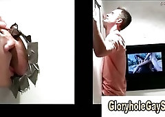 Slut cons straighty into gay gloryhole blowjob