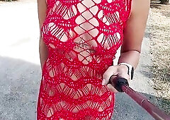 lace costume flashing boobs and cunt in public