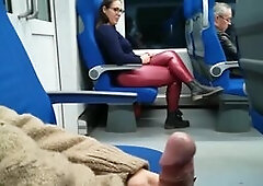 Public train blowjob by a kinky amateur milf