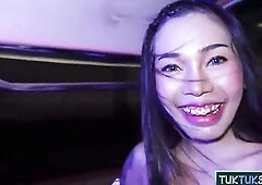 Oriental teen with large bazookas from Thailand taken away with a TukTuk for sex