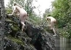 Naked teens go boating on the lake