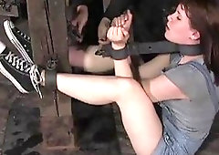 Teenie slave gets finger fucked while being bound BDSM porn