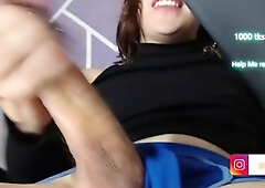 Solo shemale jerks her big cock