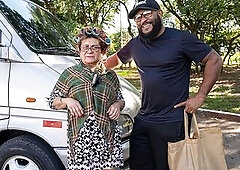 I invite my old ally to have a great ride in my van just to let her such my large ebony penis in advance of unfathomable anal