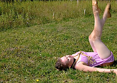 Piss drinking beauty flogged in sunny day domination ballet