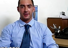 Office buddies play a game that ends with hardcore gay sex