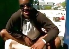 Black guy takes white cock up his tight ass in the outdoors