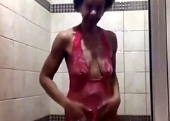 Pink Lace shower Ginger MoistHer web camera model please subscribe! Thank U!