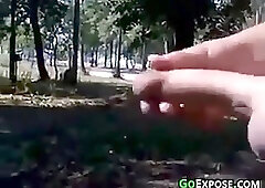 Tugging dick outdoor