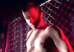 Muscle jock hunk slowly stripping ready for action