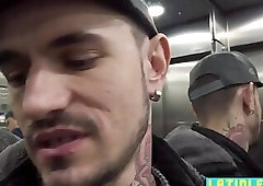 Tatted Brazilian stud sucks and bareback fucks a Latino