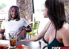 Cuckold husband helps wife hook uo with black bartender