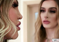 Big-Tits t-girl Ivory Mayhem barebacks tattooed t-girl Nadia Love