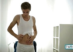 Muscular hunk Alexander strokes his erect cock to climax!