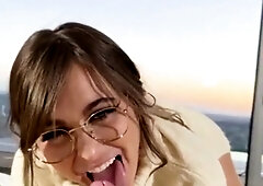 Nerdy stepsis showing off blowjob and footjob abilities