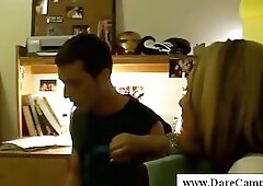 Posing college guy starts masturbating