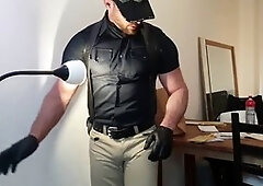 Sneak peek at fetish webcam show with Paul Europe in rubber, leather, and police gear in the tub