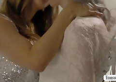 Trans Bride Fucks Her Busty Bridesmaid Before
