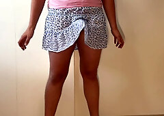 Enormous spear she-creature filmed under the mini-skirt, backside butt-plug, assfuck buttplug, t-girl