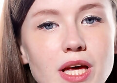 Busty babe playing with her big boobs