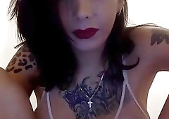 Gorgeous tattooed shemale amateur plays with herself on a webcam