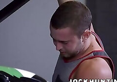 Big dick hunks barebacking and hammering in car garage