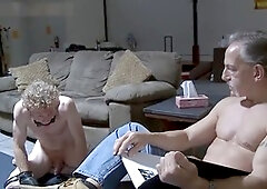 Submissive doggy style action featuring older gay and young submissive