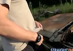 Elijah loves to touch nipples and jerk his cock outdoors