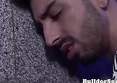 Jock dominates blokes ass in restroom