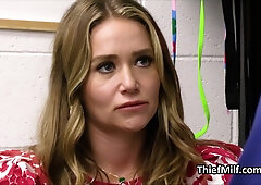 Darkhaired housewife rides officers knob