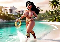 Curvy Golden-haired Woman Lies Bare With Legs Open On Kitchen Counter At Home (AI generated)