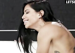 Curvy Tattooed Latin chick Gags on BBC Then Rides It on the Daybed